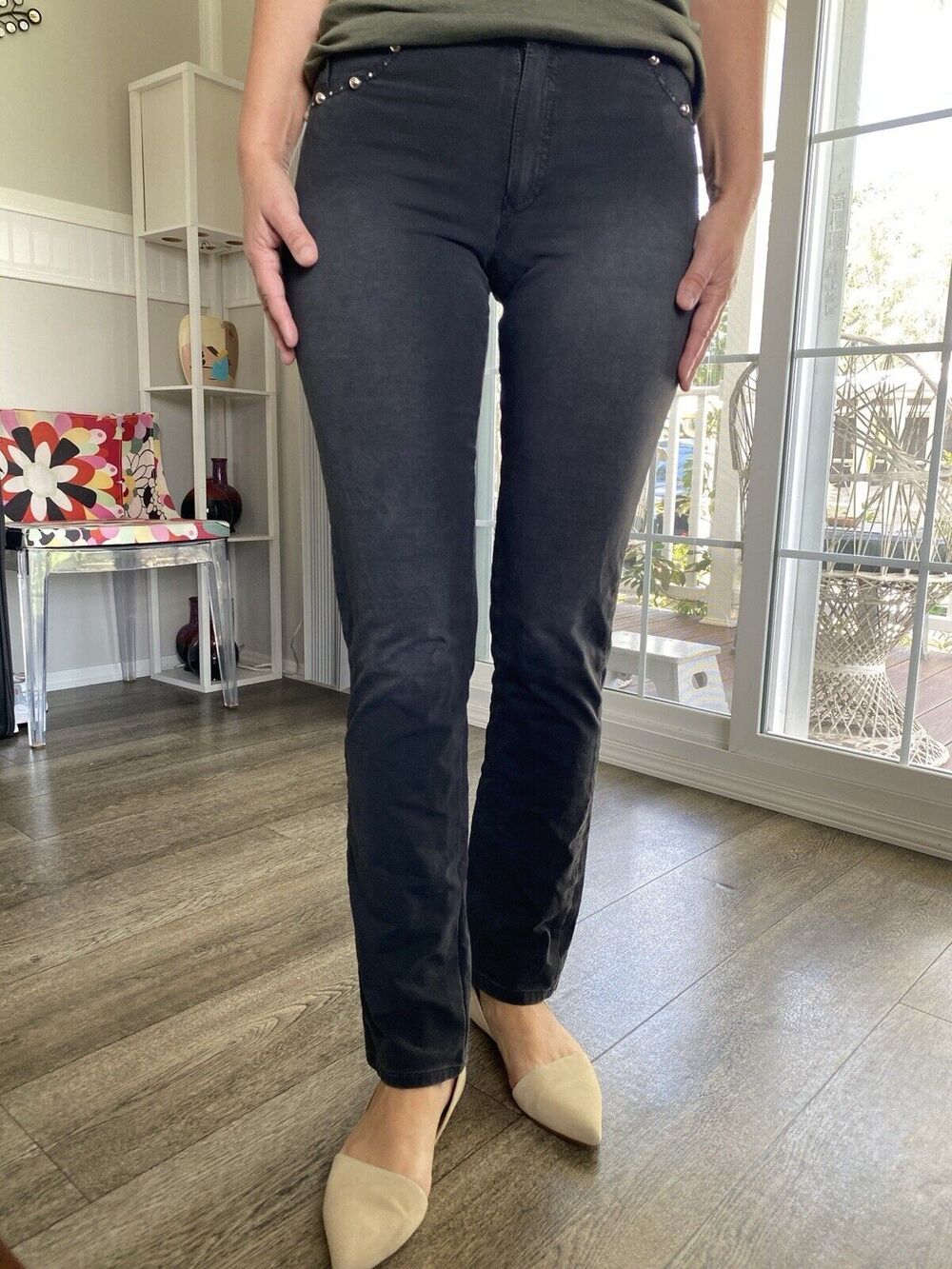 GANG RIO Vintage Jeans Women’s Black Embroidery Stretch US 12 EU 42